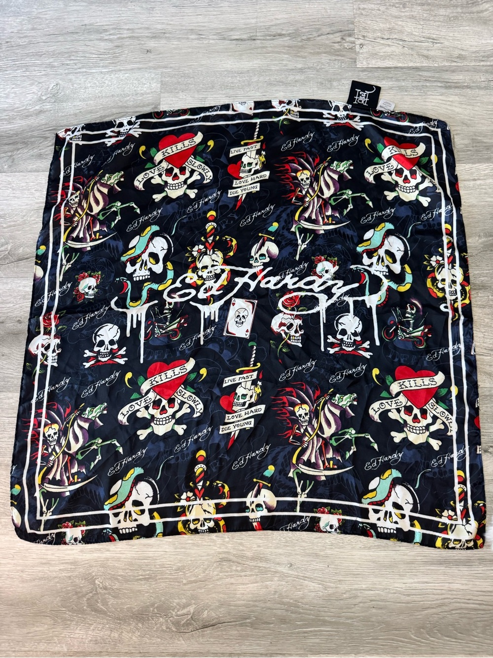 Ed Hardy Black Skull Print Bandana Scarf